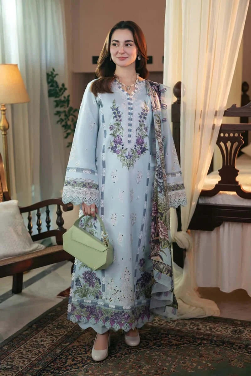 3 Piece Unstitched Heavy Embroidered Chicken Kari Lawn Suit with Printed Slub Dupatta