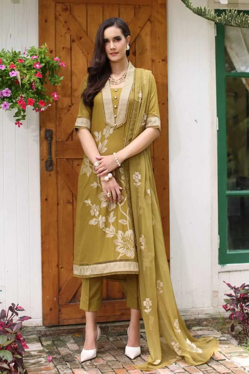 3 Piece Unstitched Heavy Embroidered Lawn Suit with Embroidered Lawn Dupatta