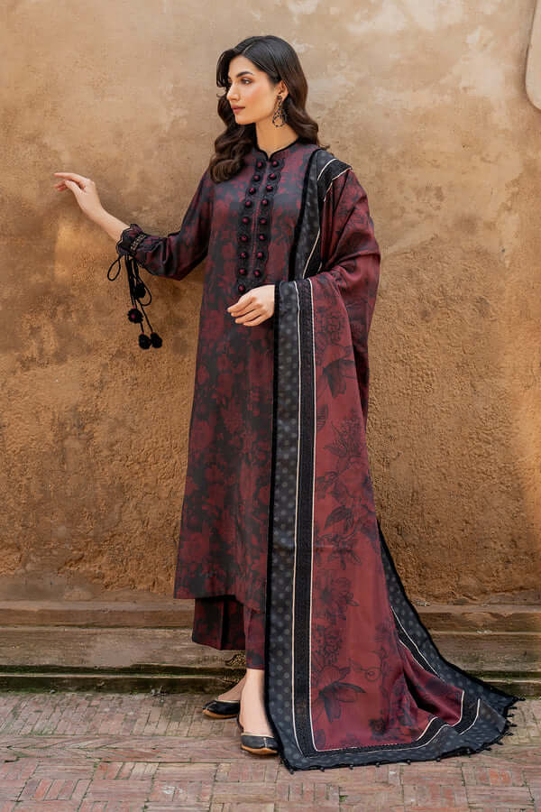 3 Piece Unstitched Embroidered Khaddar Suit with Printed Khaddar Dupatta