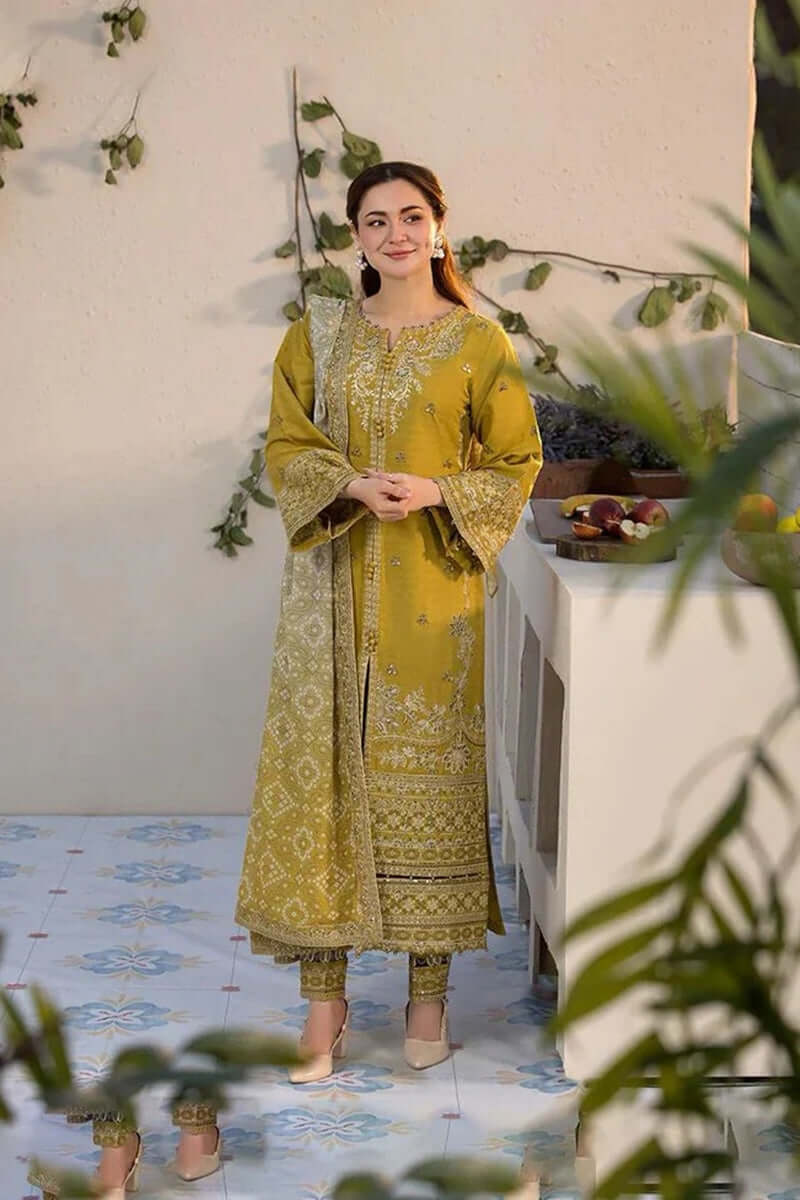 3 Piece Unstitched Heavy Embroidered Dhanak Suit with Printed Wool Shawl