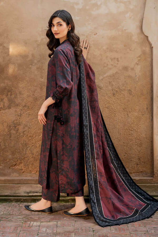 3 Piece Unstitched Embroidered Khaddar Suit with Printed Khaddar Dupatta