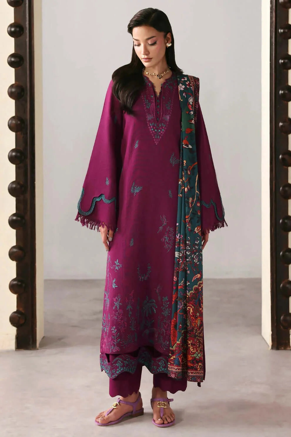 3 Piece Unstitched Heavy Embroidered Lawn Suit with Printed Slub Dupatta