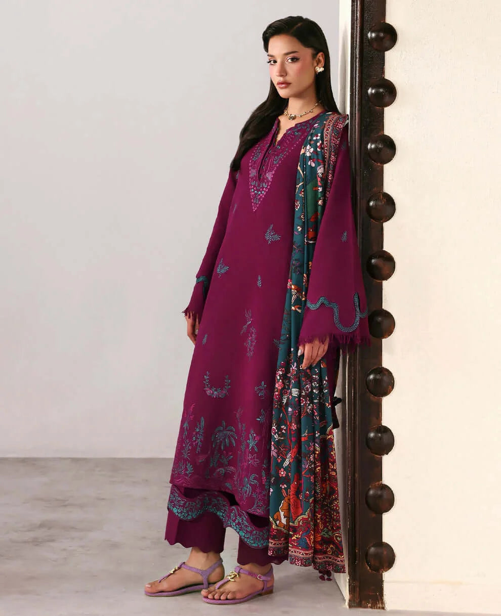3 Piece Unstitched Heavy Embroidered Lawn Suit with Printed Slub Dupatta