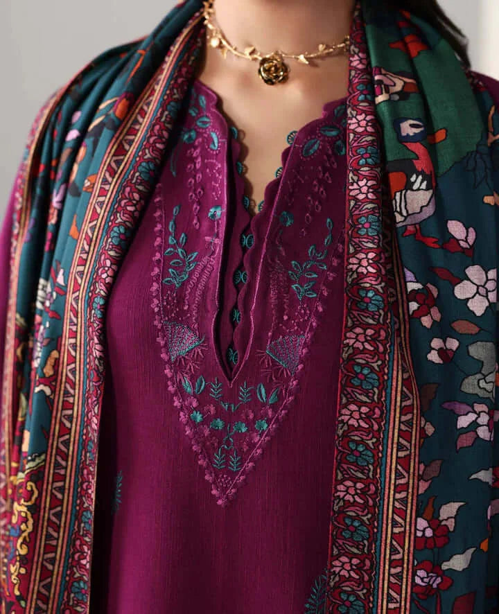 3 Piece Unstitched Heavy Embroidered Lawn Suit with Printed Slub Dupatta