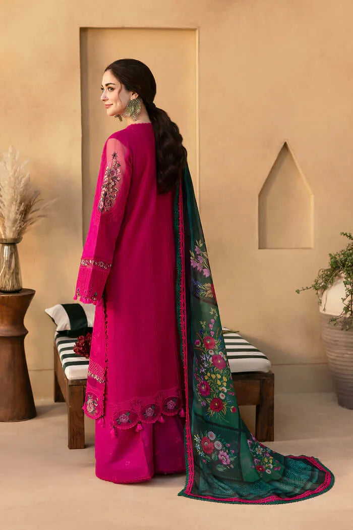 3 Piece Unstitched Heavy Embroidered Chicken Kari Lawn Suit with Printed Slub Dupatta