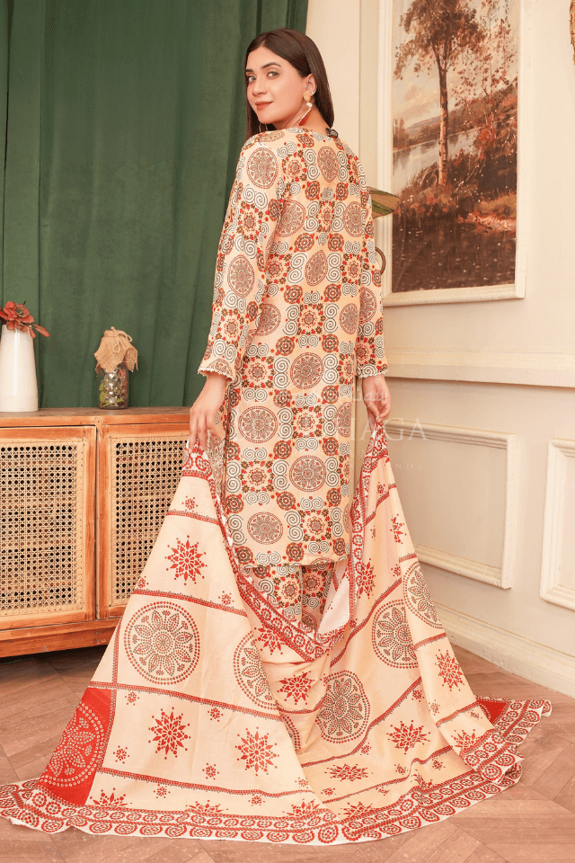 3 Piece Stitched Embroidered Lawn Suit with Printed Chiffon Dupatta