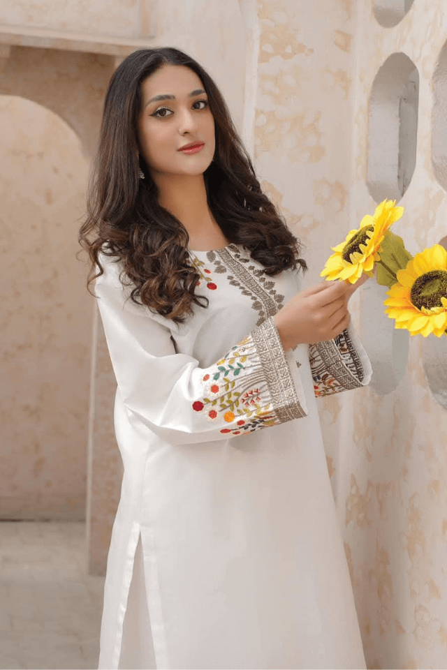 3 Piece Stitched Embroidered Lawn Suit with Printed Monaar Chiffon Dupatta