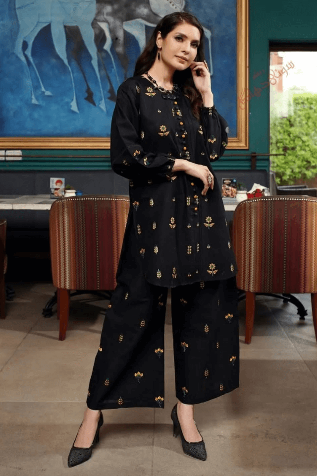 3 Piece Stitched Embroidered Lawn Suit with Printed Monaar Chiffon Dupatta