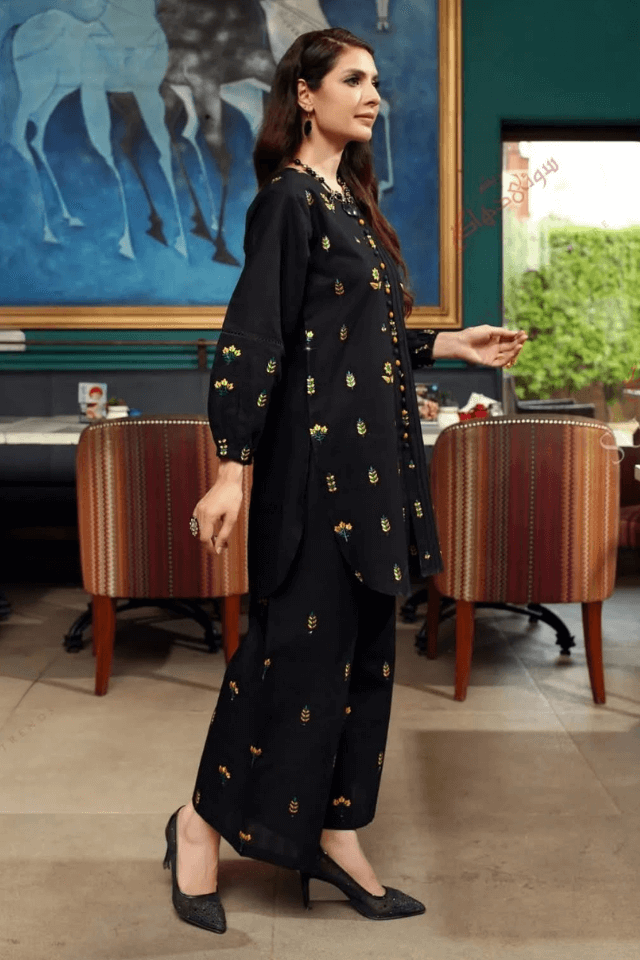 3 Piece Stitched Embroidered Lawn Suit with Printed Monaar Chiffon Dupatta