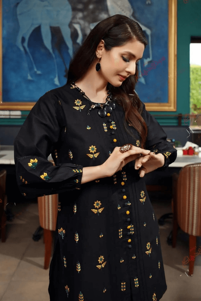 3 Piece Stitched Embroidered Lawn Suit with Printed Monaar Chiffon Dupatta