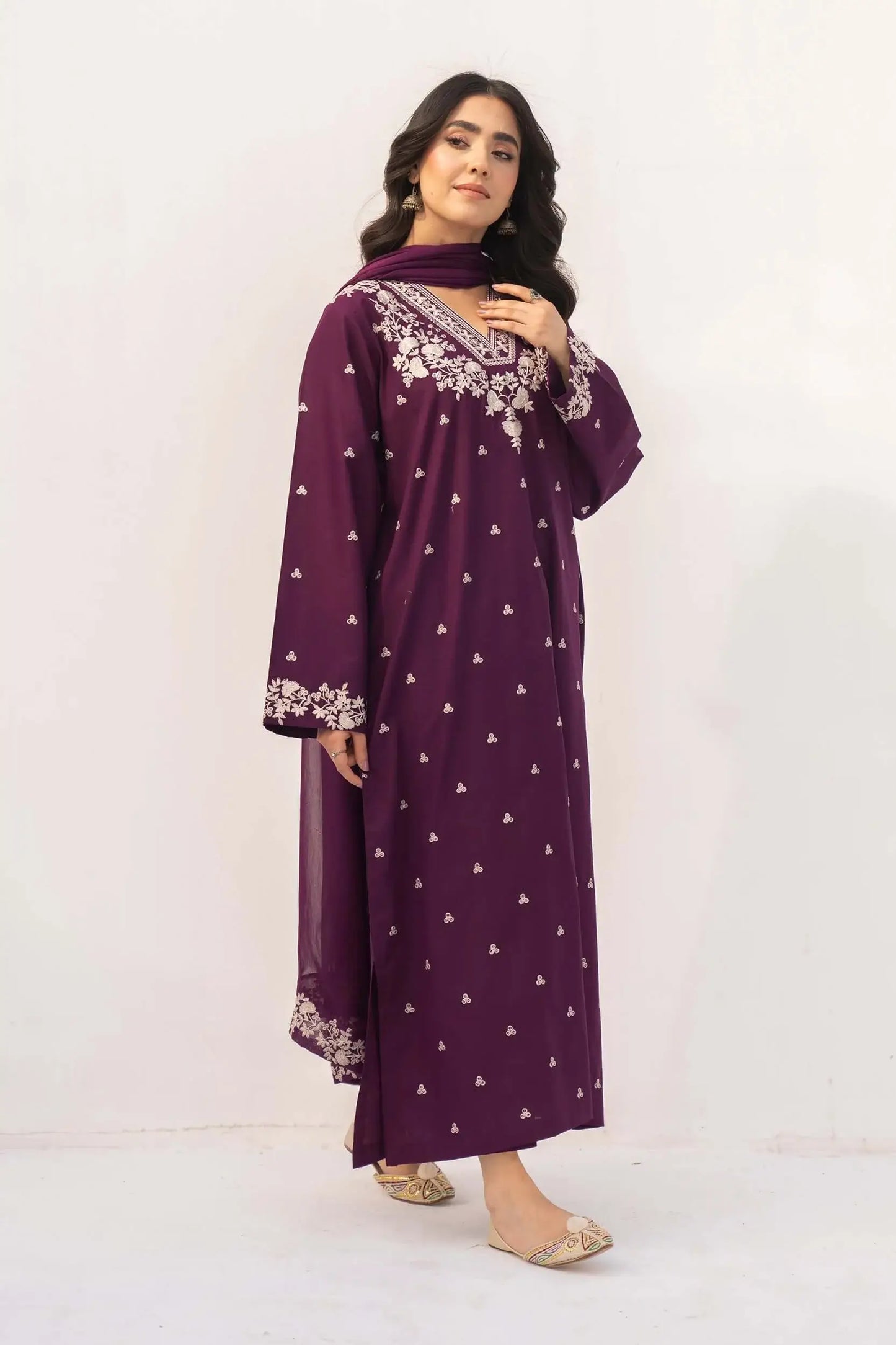 3 Piece Unstitched Heavy Embroidered Lawn Suit with Embroidered Chiffon Dupatta