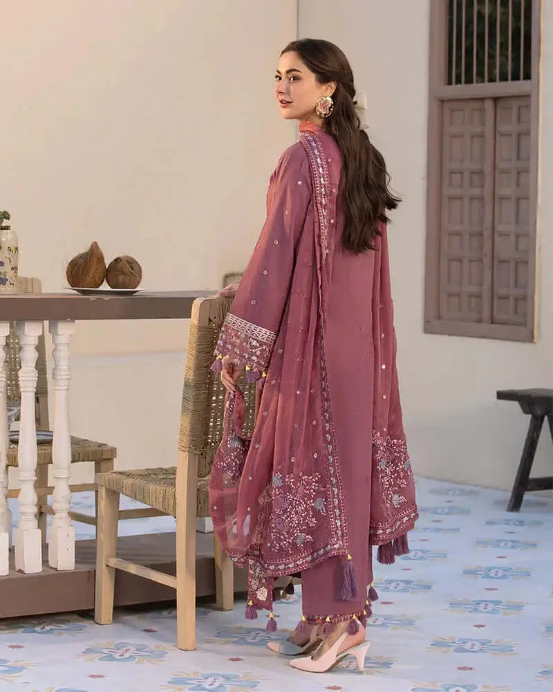 3 Piece Unstitched Heavy Embroidered Lawn Suit with Embroidered Chiffon Dupatta