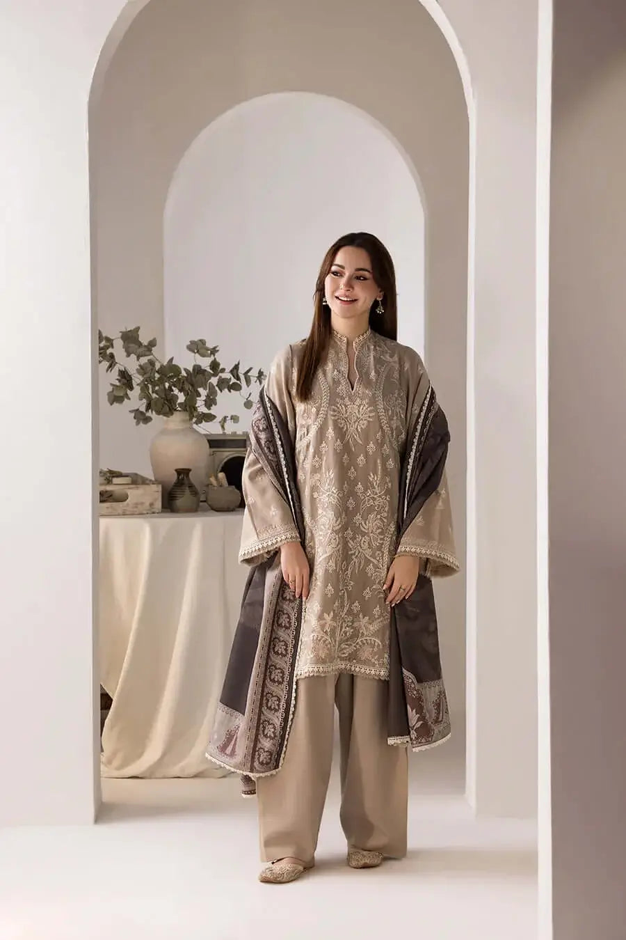 3 Piece Unstitched Heavy Embroidered Lawn Suit with Emrboidered Printed Slub Dupatta