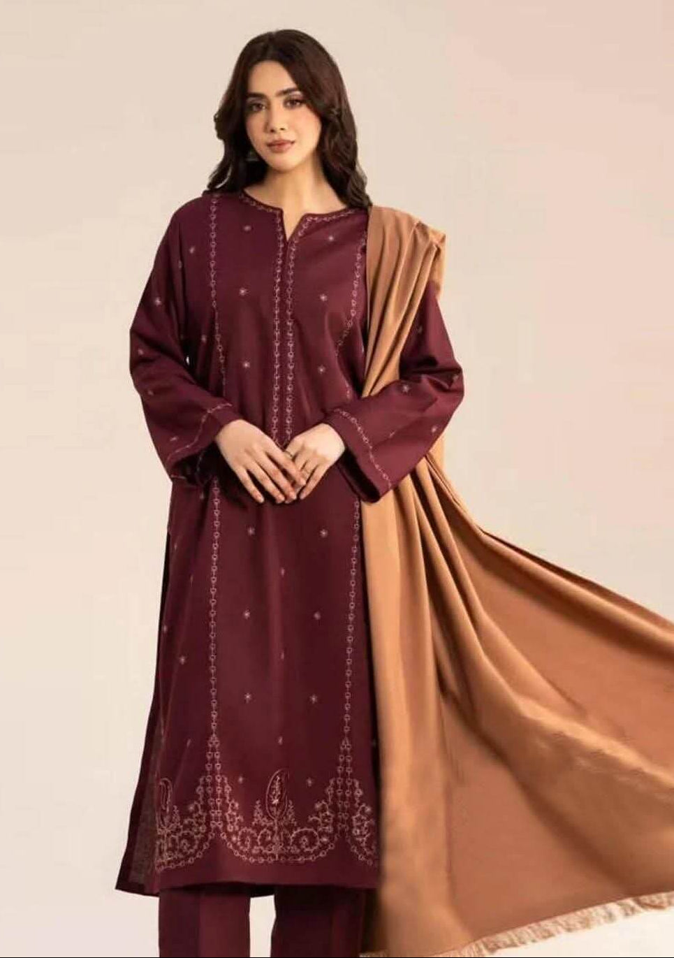 3 Piece Unstitched Heavy Embroidered Lawn Suit with Dyed Chiffon Dupatta