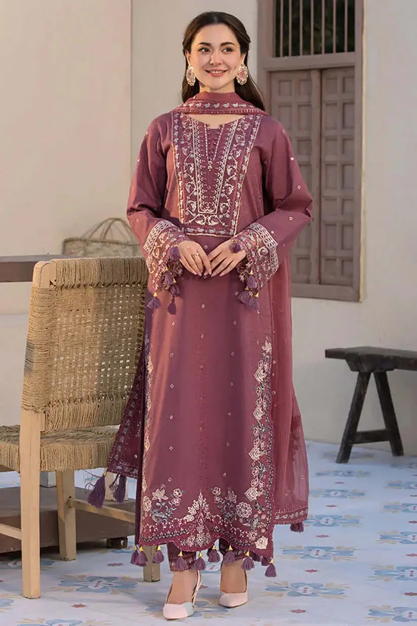 3 Piece Unstitched Heavy Embroidered Lawn Suit with Embroidered Chiffon Dupatta