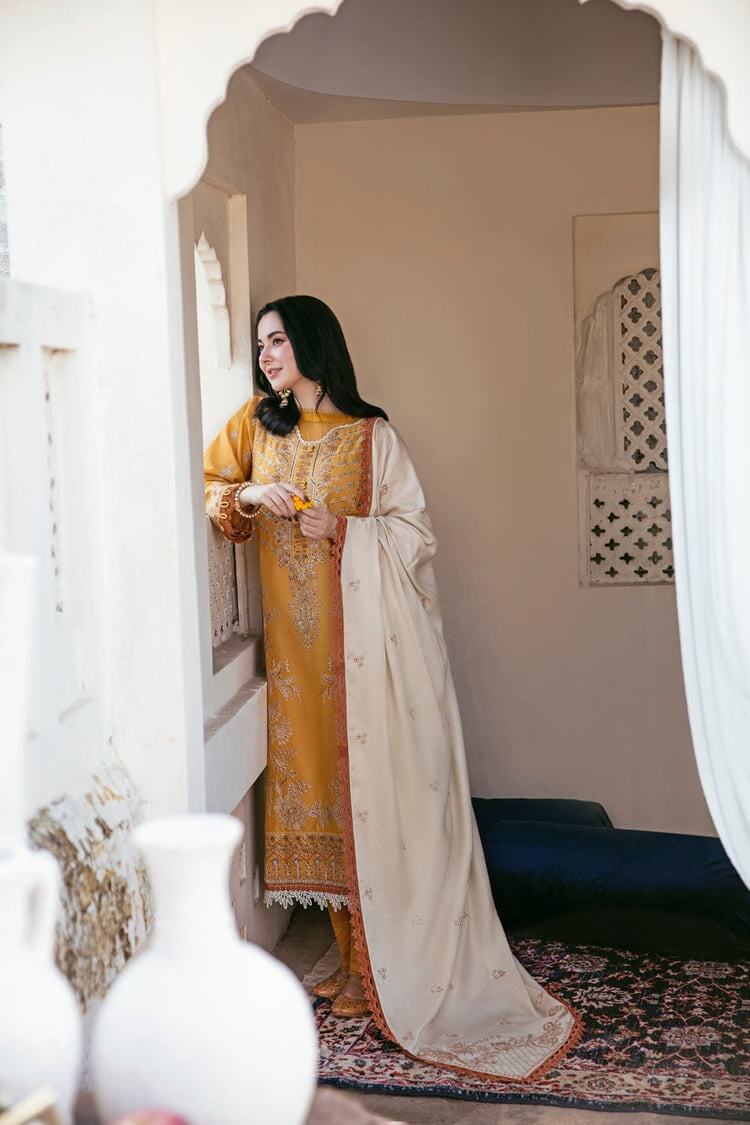 3 Piece Unstitched Heavy Embroidered Dhanak Suit with Embroidered Dhanak Shawl