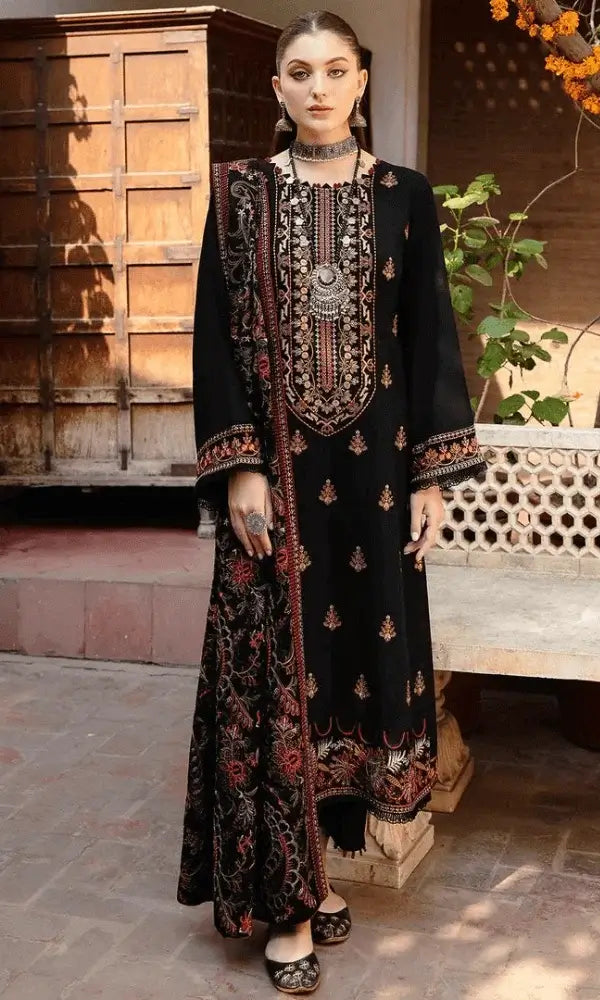 3 Piece Unstitched Heavy Embroidered Dhanak Suit with Embroidered Dhanak Shawl