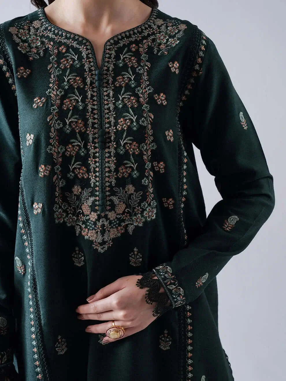 3 Piece Unstitched Heavy Embroidered Dhanak Suit with Embroidered Dhanak Shawl