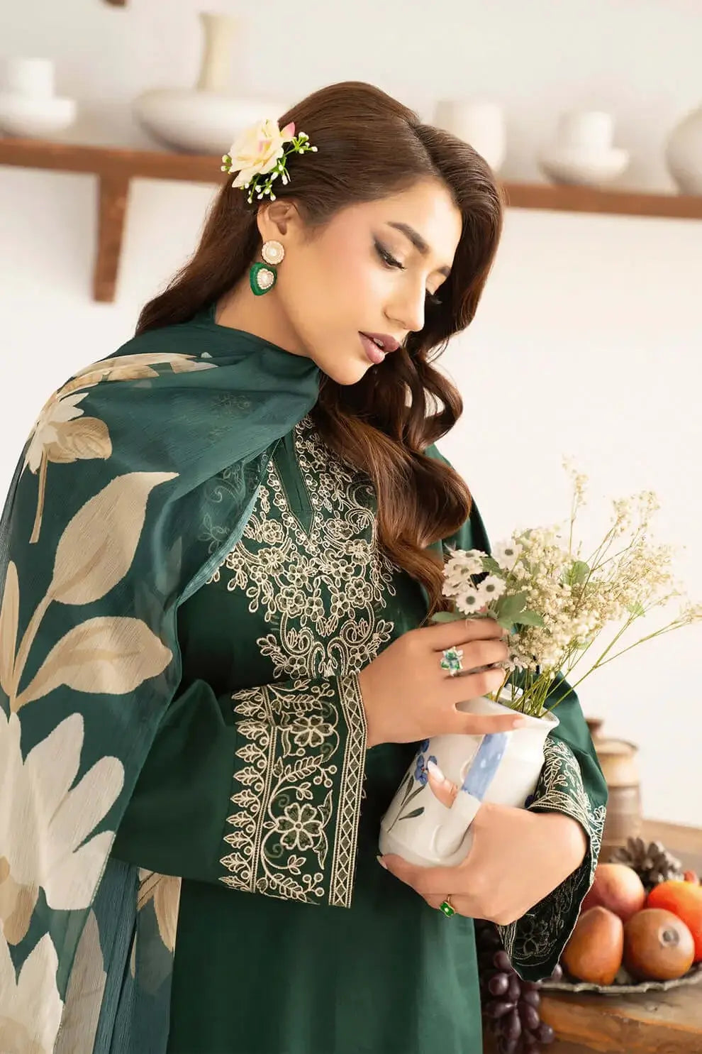 3 Piece Unstitched Embroidered Dhanak Suit with Printed Wool Shawl