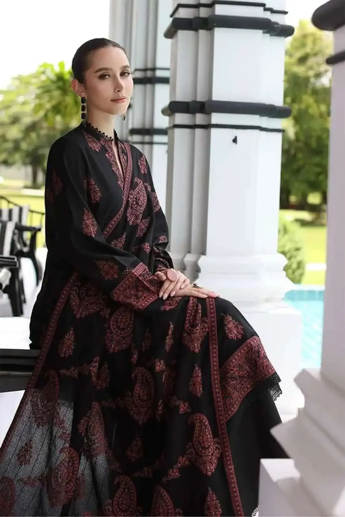 3 Piece Unstitched Heavy Embroidered Dhanak Suit with Embroidered Dhanak Shawl