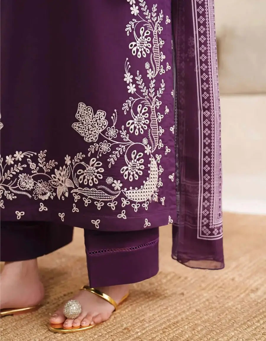 3 Piece Unstitched Embroidered Dhanak Suit with Printed Wool Shawl