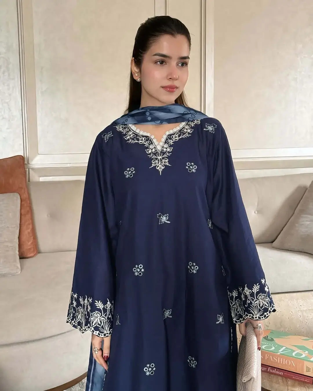 3 Piece Unstitched Heavy Embroidered Dhanak Suit with Printed Wool Shawl