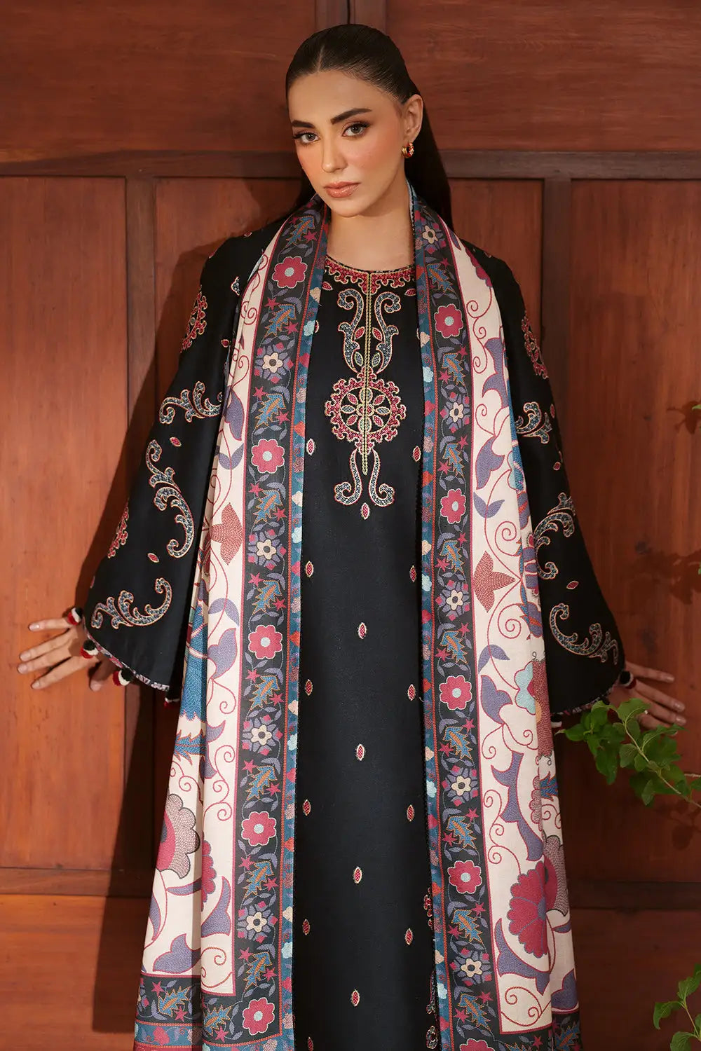 3 Piece Unstitched Embroidered Dhanak Suit with Printed Wool Shawl