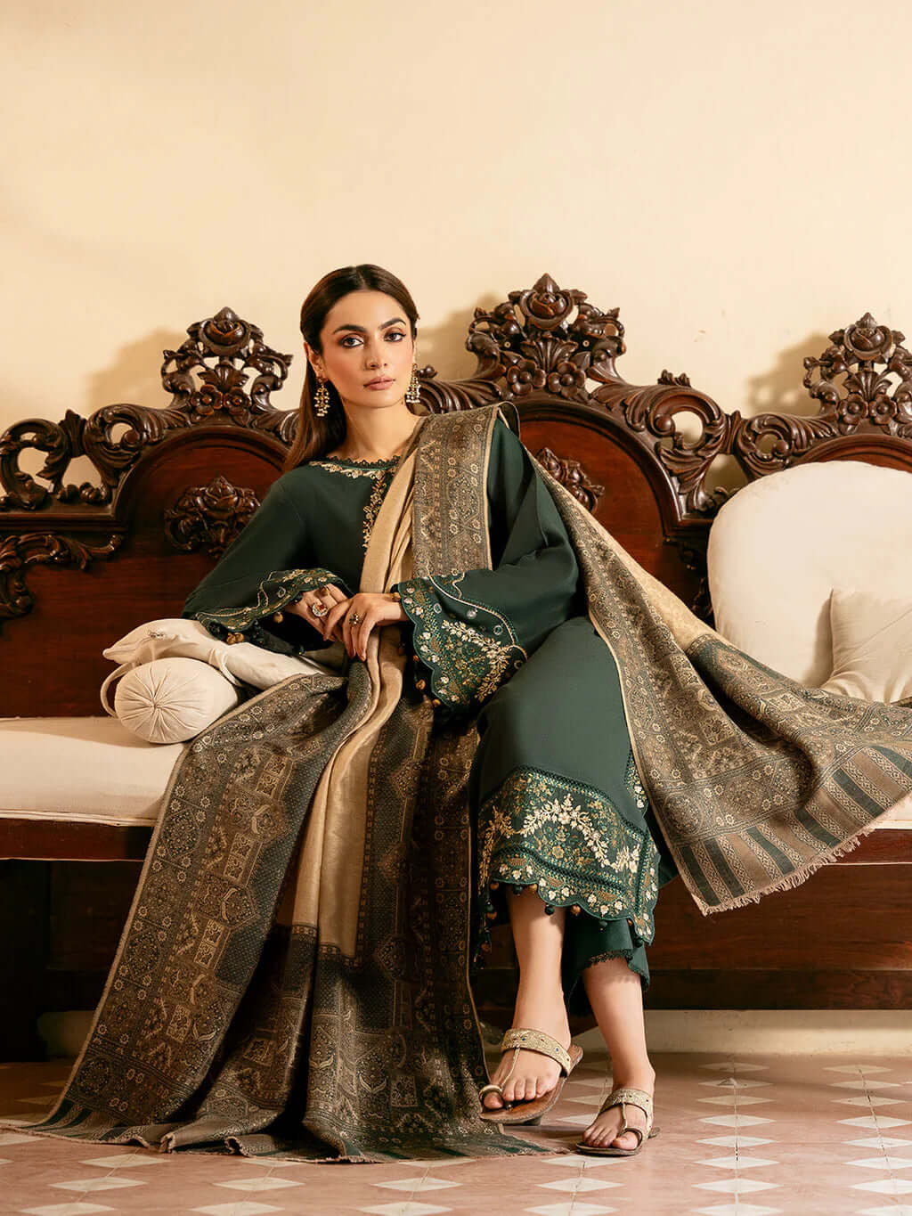 3 Piece Unstitched Heavy Embroidered Lawn Suit with Printed Monaar Slub Dupatta