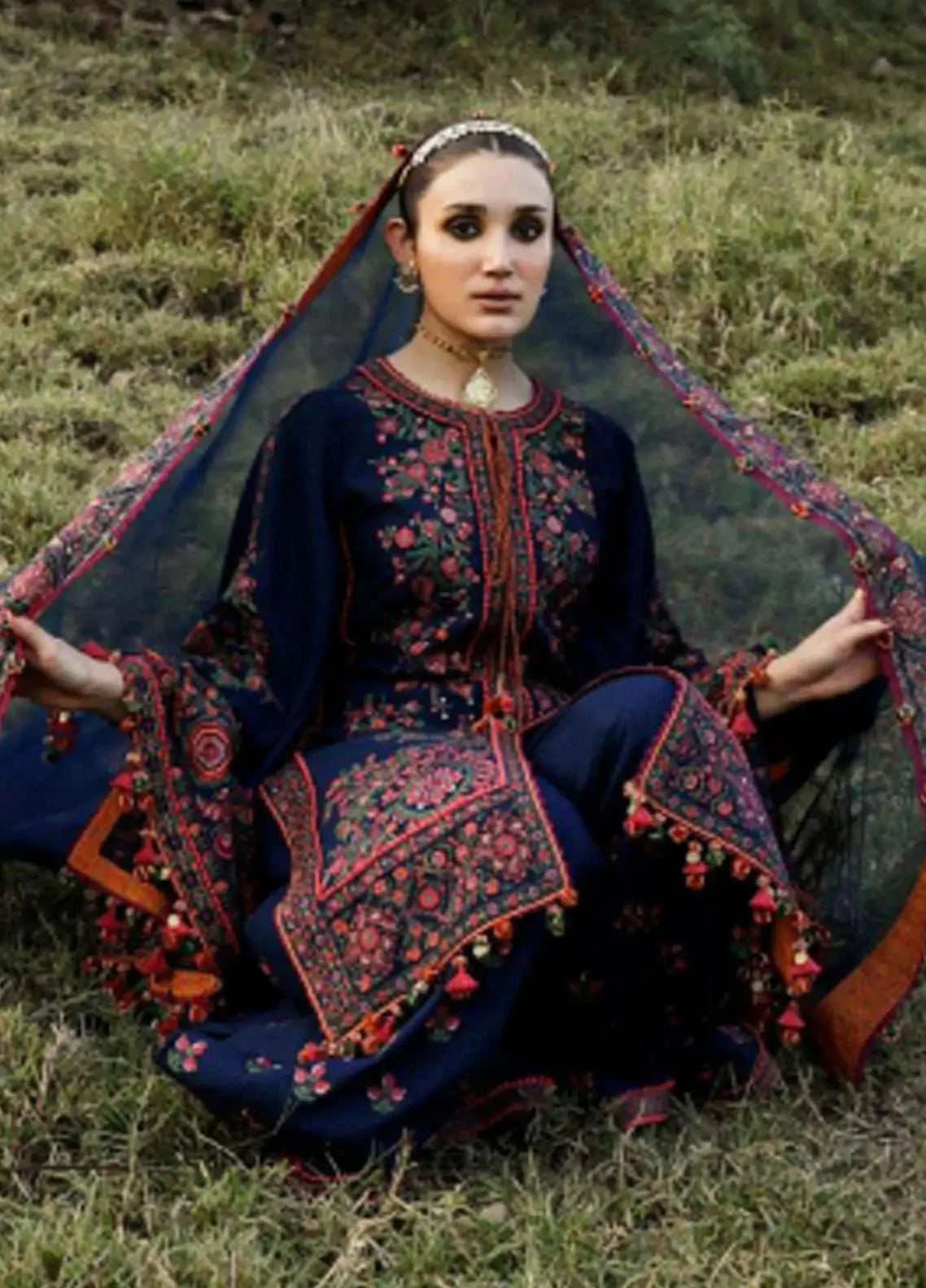 3 Piece Unstitched Heavy Embroidered Dhanak Wool Suit With Four Sided Embroidered Dhanak Shawl