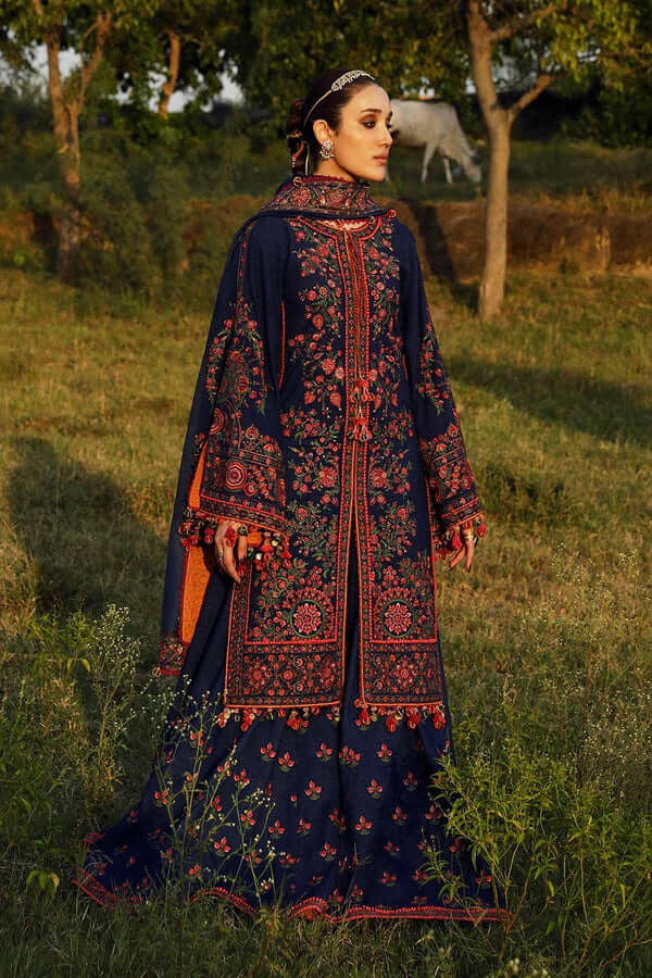 3 Piece Unstitched Heavy Embroidered Dhanak Wool Suit With Four Sided Embroidered Dhanak Shawl