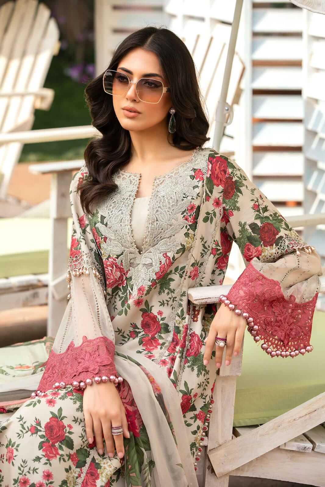3 Piece Unstitched Heavy Embroidered Lawn Suit with Fine Printed Silk Dupatta