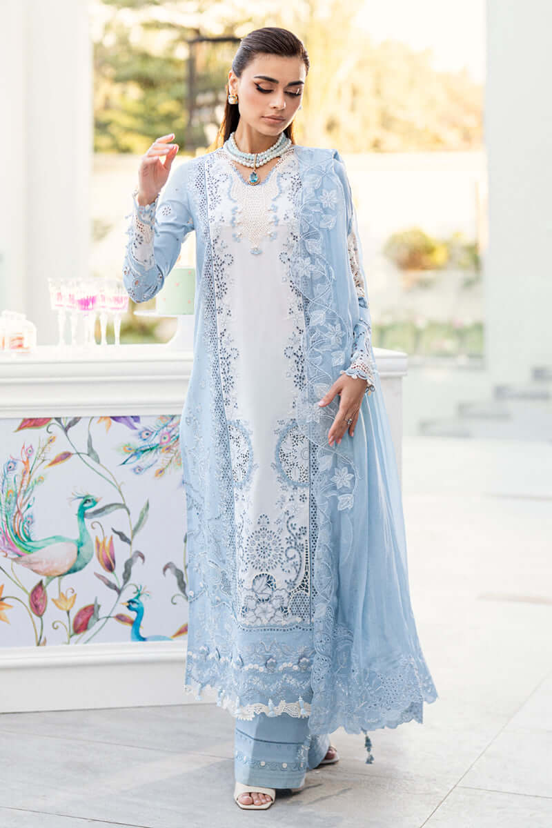3 Piece Unstitched Heavy Embroidered Chickan Kari Lawn Suit with Four Sided Embroidered Chiffon Dupatta