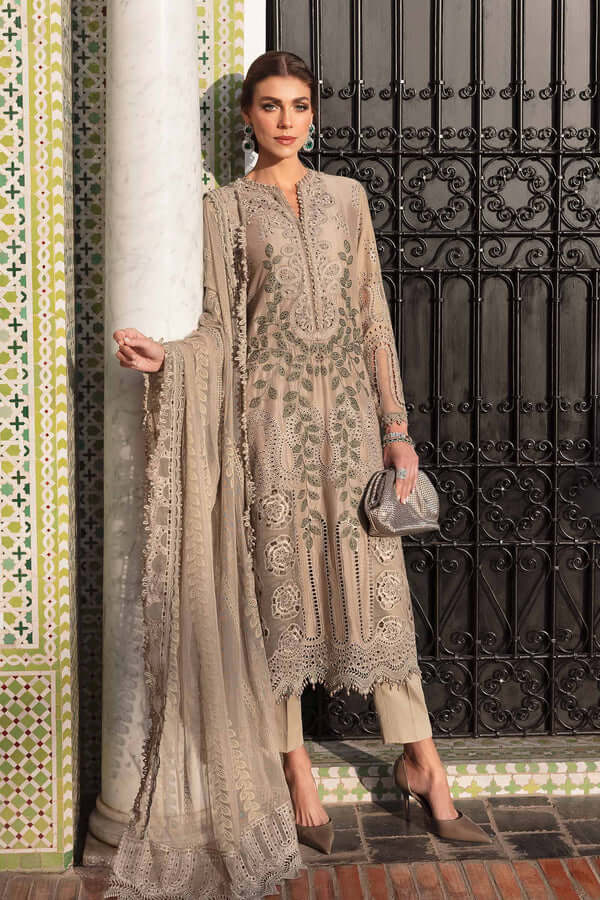 3 Piece Unstitched Heavy Embroidered Chickan Kari Lawn Suit with Heavy Embroidered Organza Dupatta