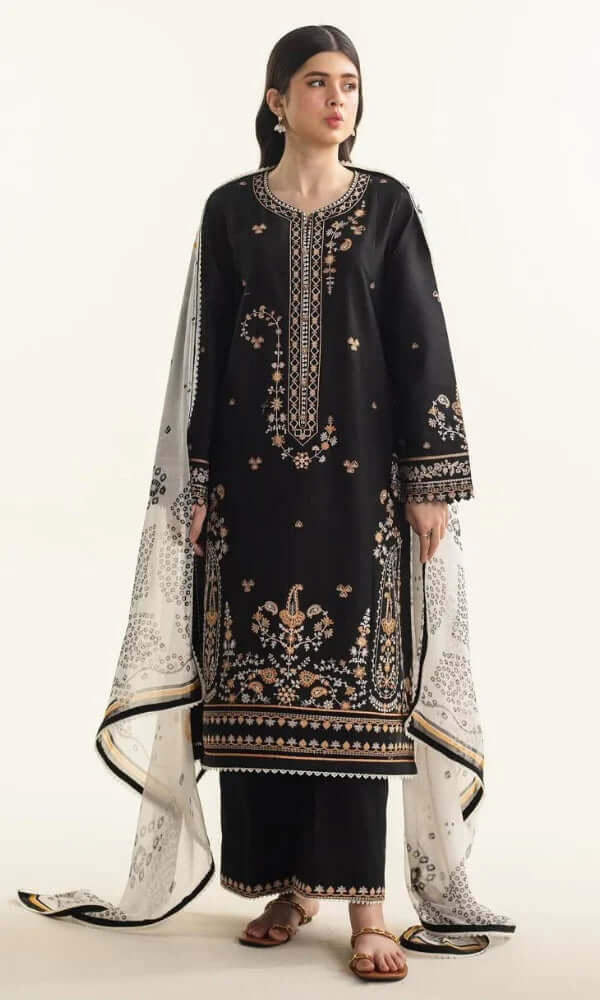 3 Piece Unstitched Heavy Embroidered Lawn Suit with Printed Poly Lawn Dupatta