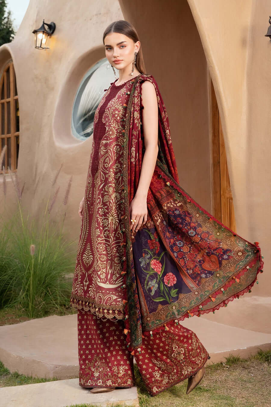 3 Piece Unstitched Embroidered Lawn Suit with Printed Lawn Dupatta