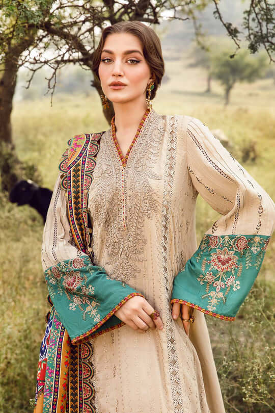 3 Piece Unstitched Heavy Embroidered Lawn Suit with Fine Printed Lawn Dupatta