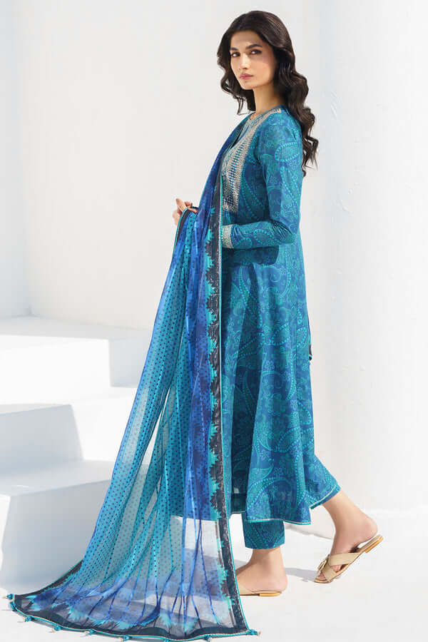 3 Piece Unstitched Embroidered Lawn Suit with Printed Lawn Dupatta