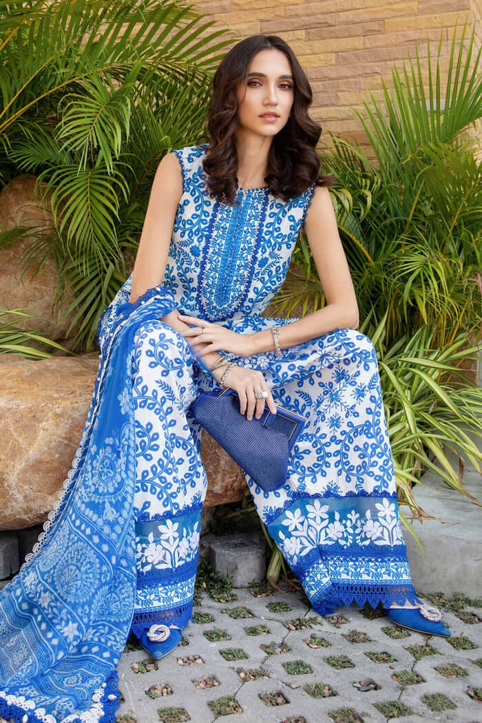 3 Piece Unstitched Embroidered Lawn Suit with Printed Lawn Dupatta