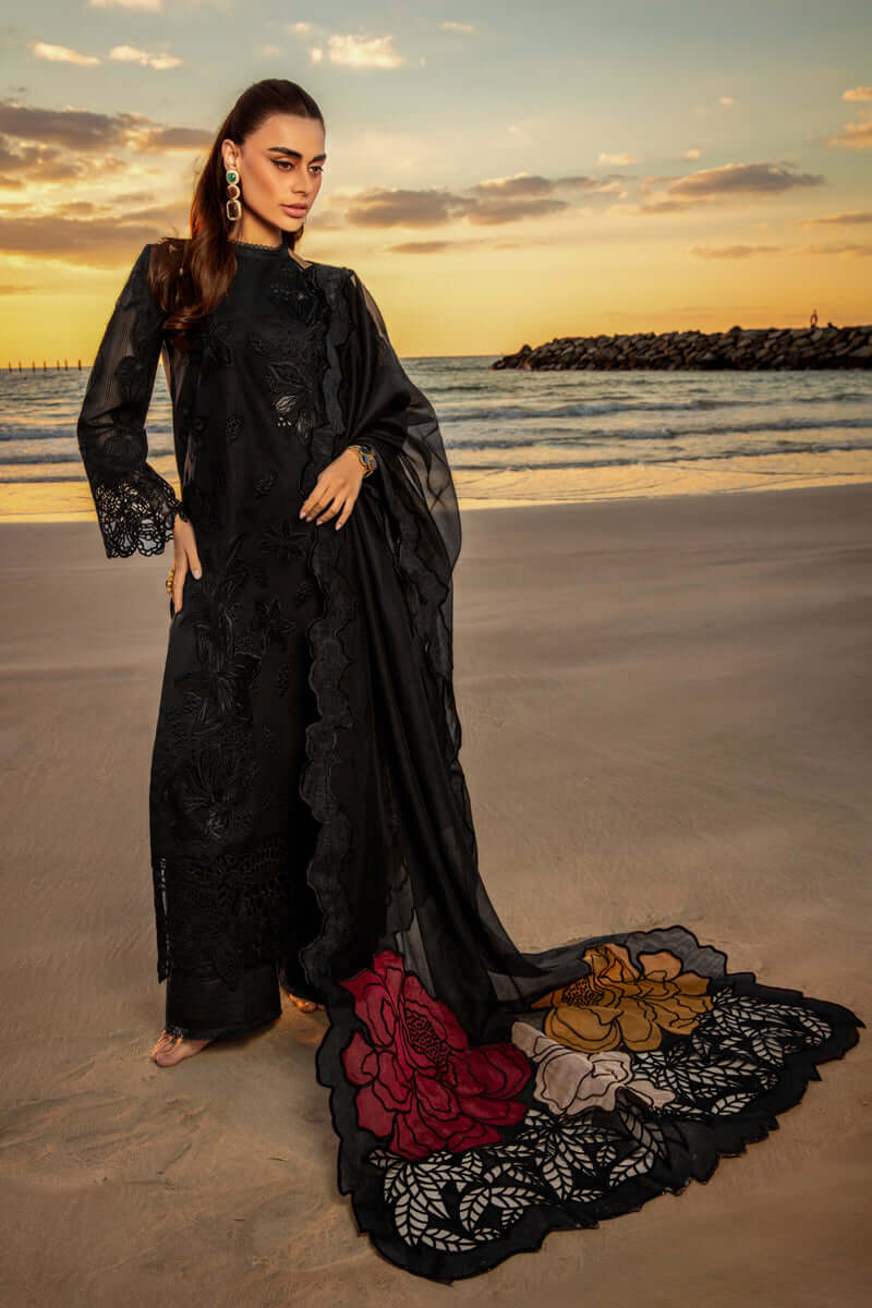 3 Piece Unstitched Heavy Embroidered Chickan Kari Lawn Suit with Four Sided Embroidered Organza Dupatta