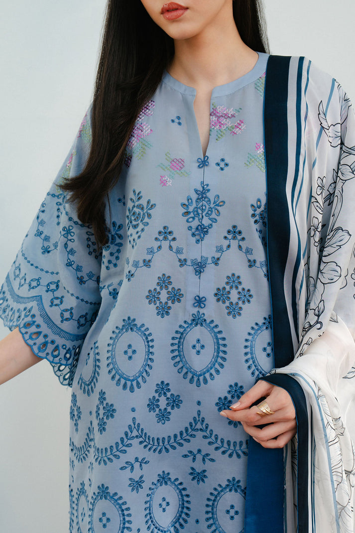 3 Piece Unstitched Heavy Embroidered Lawn Suit with Fine Printed Silk Dupatta