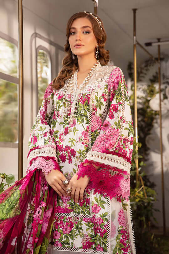 3 Piece Unstitched Heavy Embroidered Lawn Suit with Fine Printed Silk Dupatta