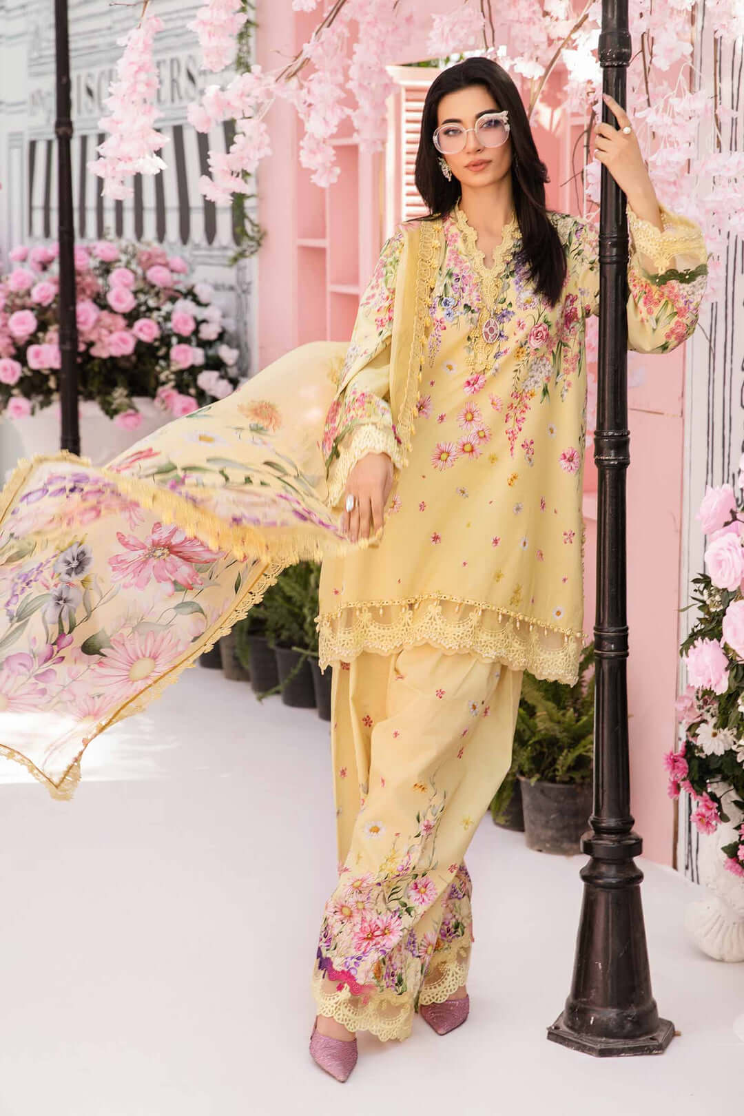 3 Piece Unstitched Heavy Embroidered Lawn Suit with Printed Silk Dupatta