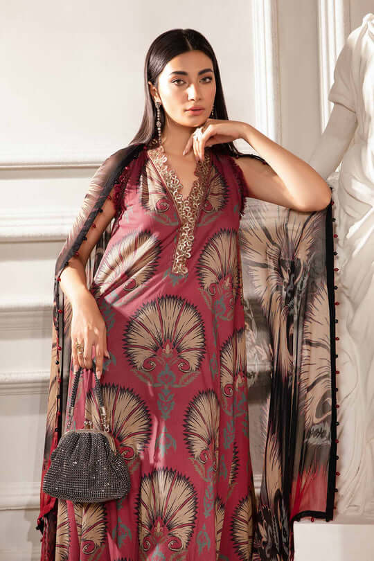 3 Piece Unstitched Digital Printed Lawn Suit with Printed Voil Dupatta
