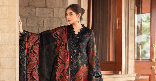 3 Piece Unstitched Embroidered Lawn Suit with Fine Printed Lawn Dupatta