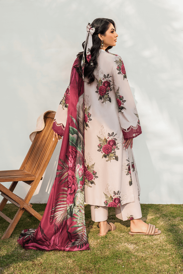 3 Piece Unstitched Embroidered Lawn Suit with Printed Lawn Dupatta