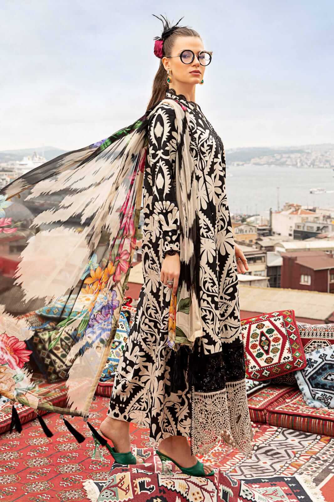 3 Piece Unstitched Digital Printed Embroidered Lawn Suit with Fine Printed Silk Dupatta