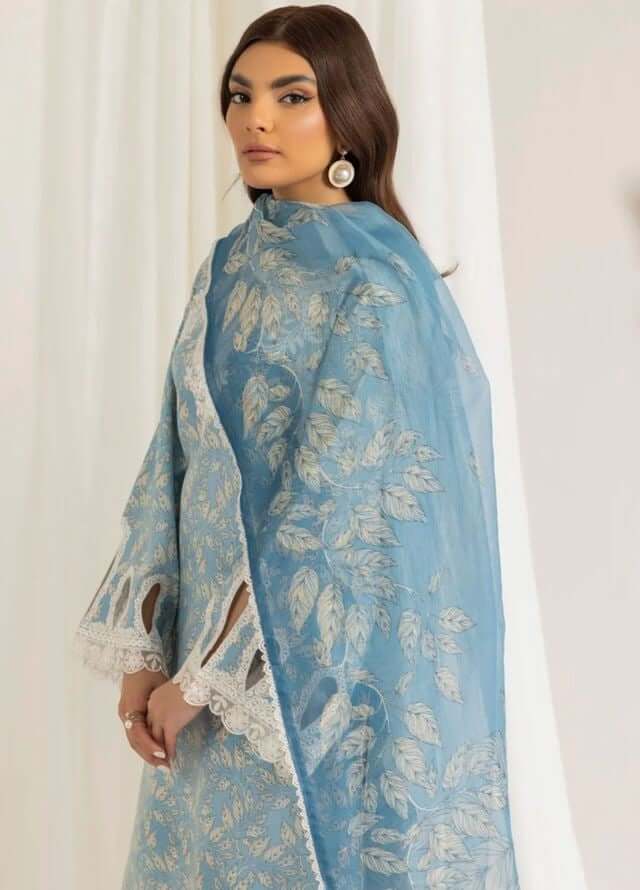 3 Piece Unstitched Digital Printed Embroidered Lawn Suit with Fine Printed Silk Dupatta