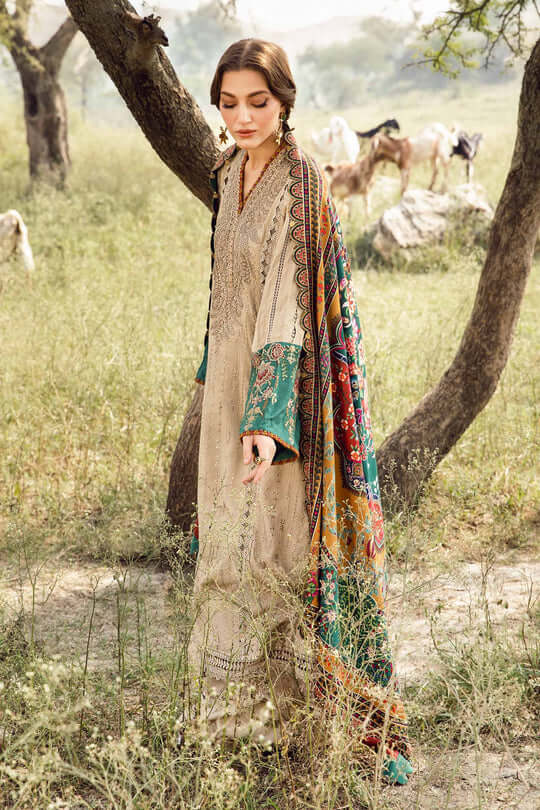 3 Piece Unstitched Heavy Embroidered Lawn Suit with Fine Printed Lawn Dupatta