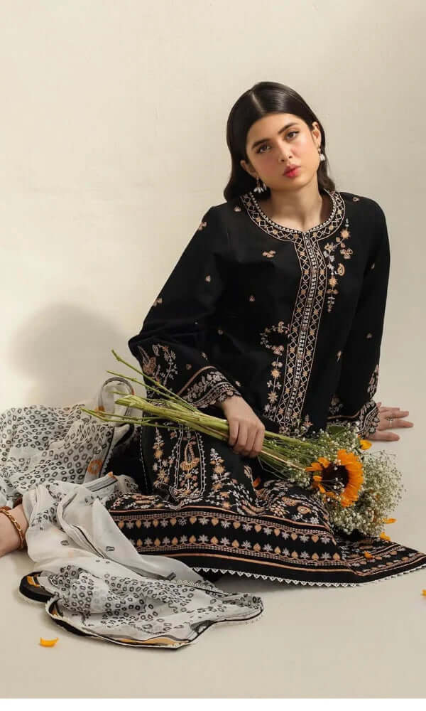 3 Piece Unstitched Heavy Embroidered Lawn Suit with Printed Poly Lawn Dupatta