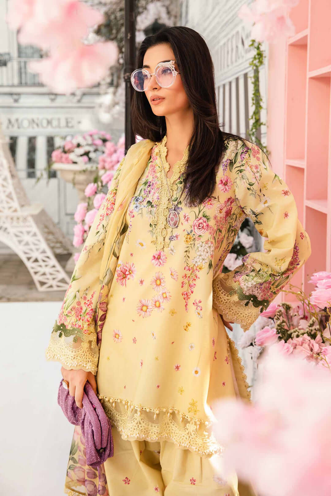 3 Piece Unstitched Heavy Embroidered Lawn Suit with Printed Silk Dupatta